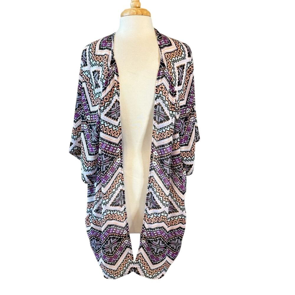 Express Vibrant Geometric Kimono Sheet Cardigan Purple One Size
